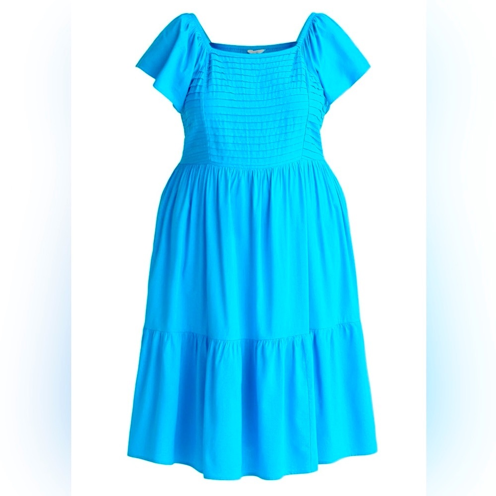 BRAND NEW PLUS SIZE Terra & Sky Bright Blue Plus Flutter Sleeve Midi Dress - Picture 3 of 5